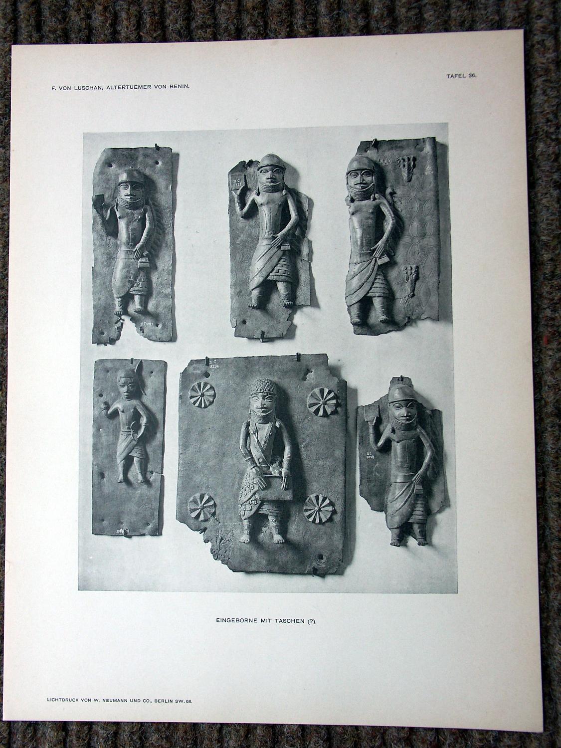 zz-lusc19,tafel 36 benin nigeria,bronze-platte mit figur und tasche (b